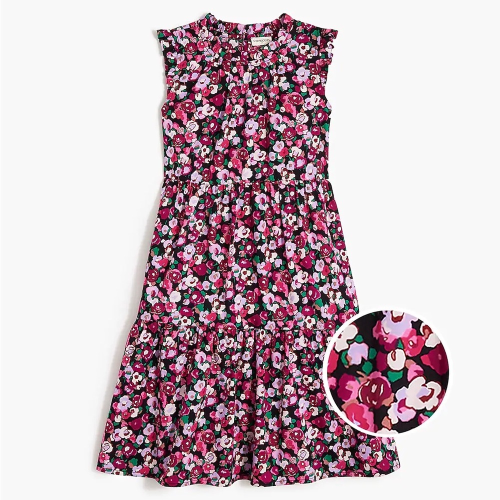 NEW J. CREW CREWCUTS GIRLS TIERED RUFFLE FLORAL COTTON DRESS - 16, XXL, PINK
